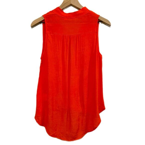LUSH HIGH LOW TOP WOMENS SMALL  NEON ORANGE SURPLICE SLEEVELESS V NECK BLOUSE. - Picture 2 of 11